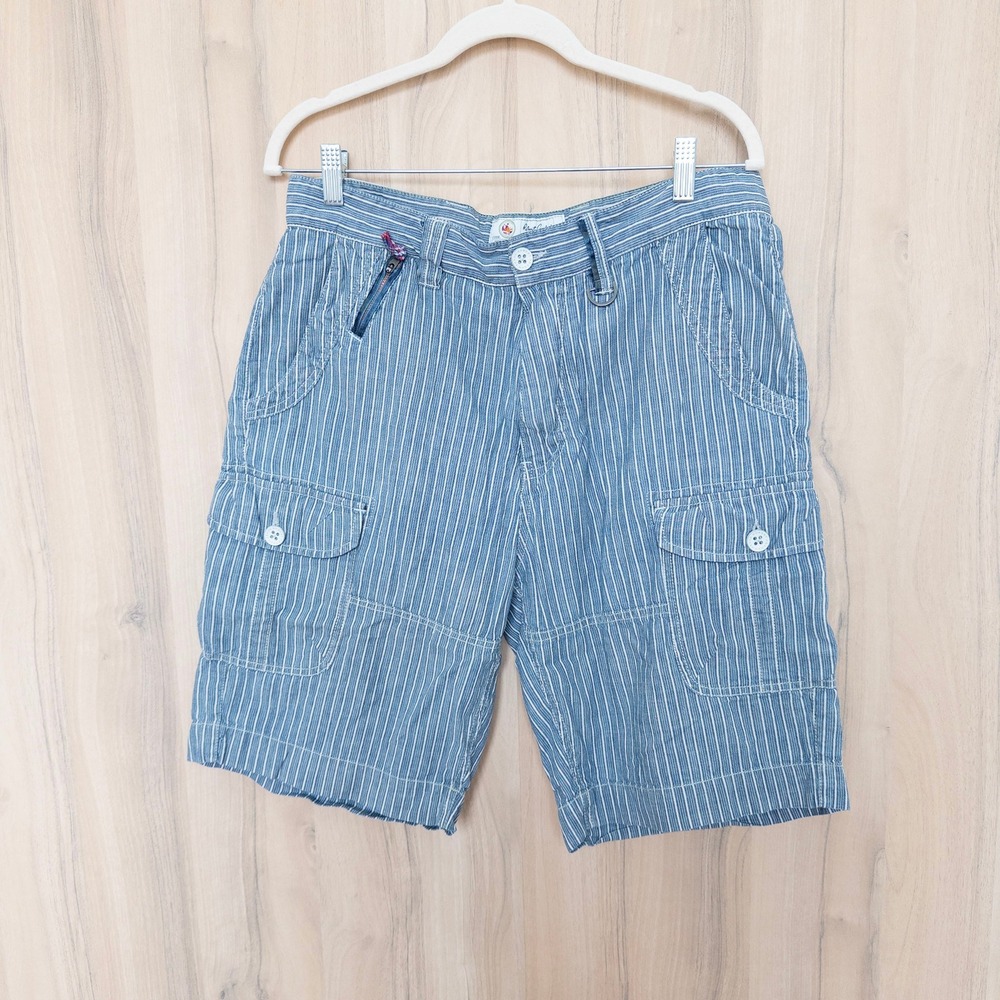 Robert Graham Mens Shorts 34 Blue Hickory Stripe Cargo Utility Pocket Cotton